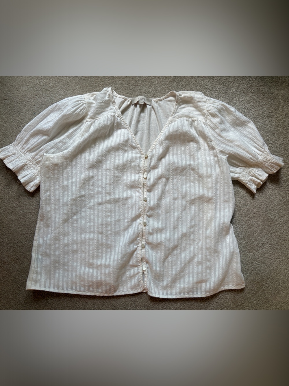 LOFT Ivory Textured Button-Front Blouse